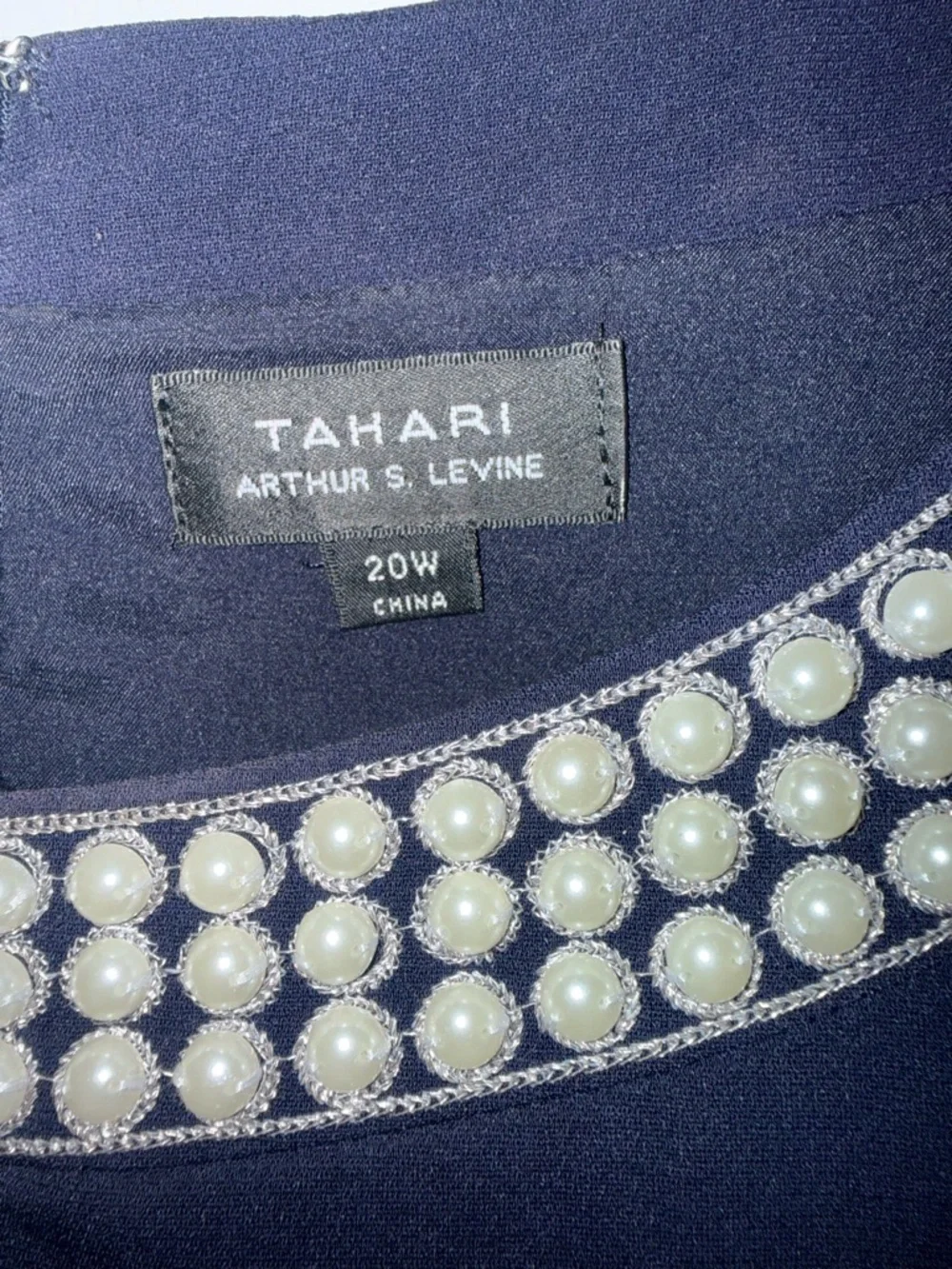 Tahari ASL Navy Shift Dress with Pearl-Embellished Collar - Picture 4 of 9